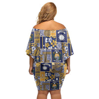 Ekamawir omo Nauru Family Matching Off Shoulder Short Dress and Hawaiian Shirt Pacific Patchwork Xmas Vibes LT9 - Polynesian Pride