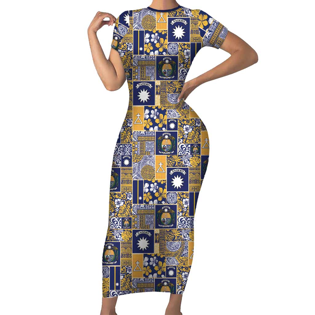 Ekamawir omo Nauru Family Matching Short Sleeve Bodycon Dress and Hawaiian Shirt Pacific Patchwork Xmas Vibes LT9 Mom's Dress Blue - Polynesian Pride