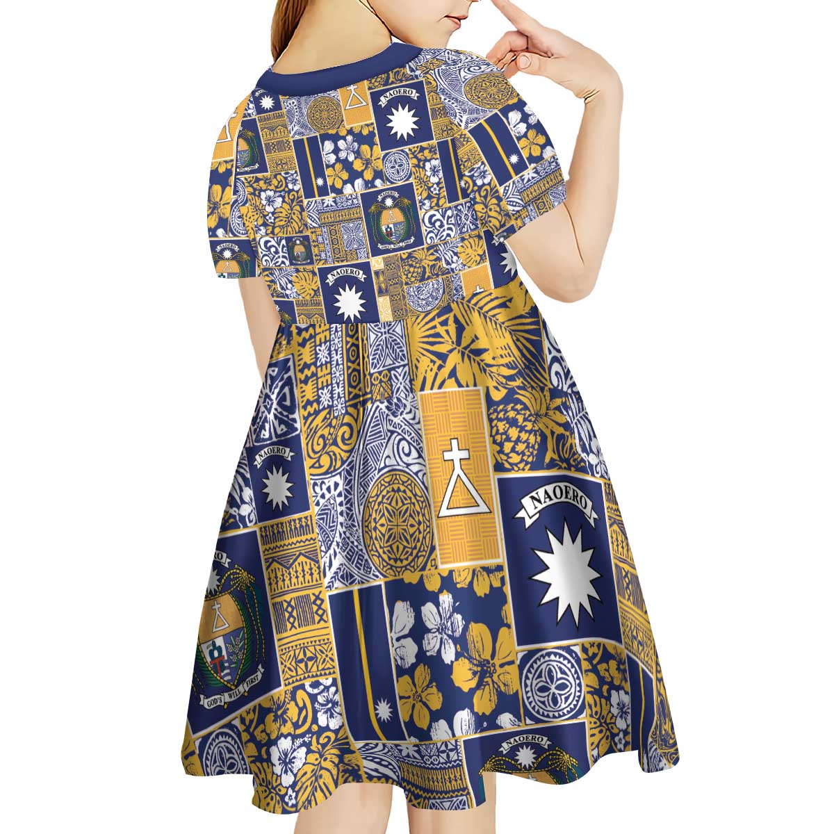Ekamawir omo Nauru Kid Short Sleeve Dress Pacific Patchwork Xmas Vibes - Polynesian Pride