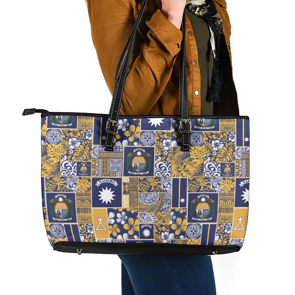 Ekamawir omo Nauru Leather Tote Bag Pacific Patchwork Xmas Vibes - Polynesian Pride