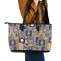 Ekamawir omo Nauru Leather Tote Bag Pacific Patchwork Xmas Vibes - Polynesian Pride
