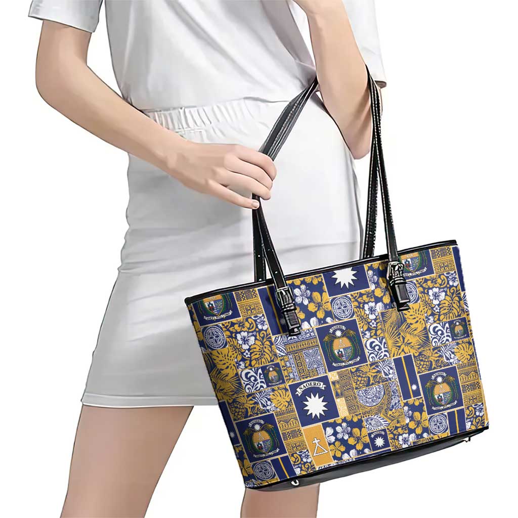 Ekamawir omo Nauru Leather Tote Bag Pacific Patchwork Xmas Vibes - Polynesian Pride
