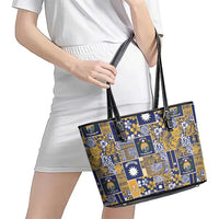 Ekamawir omo Nauru Leather Tote Bag Pacific Patchwork Xmas Vibes - Polynesian Pride