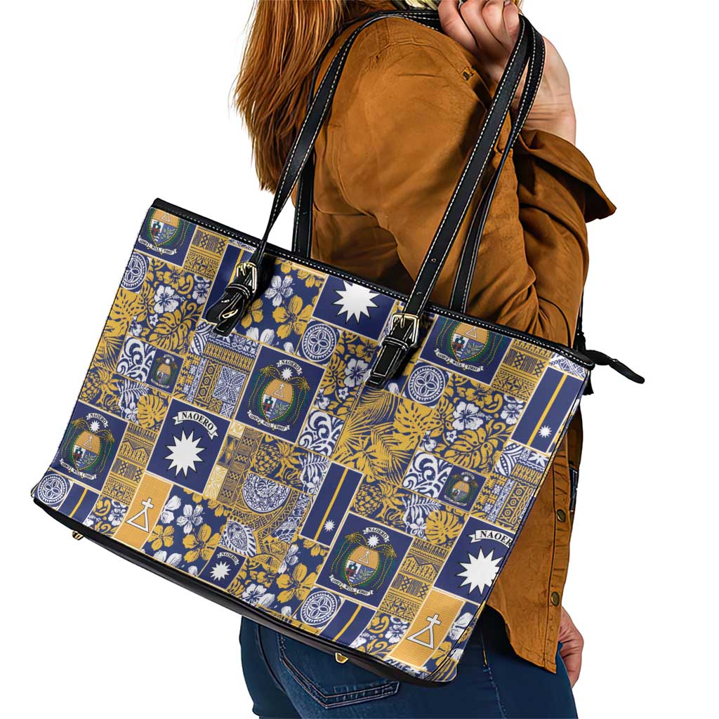 Ekamawir omo Nauru Leather Tote Bag Pacific Patchwork Xmas Vibes - Polynesian Pride