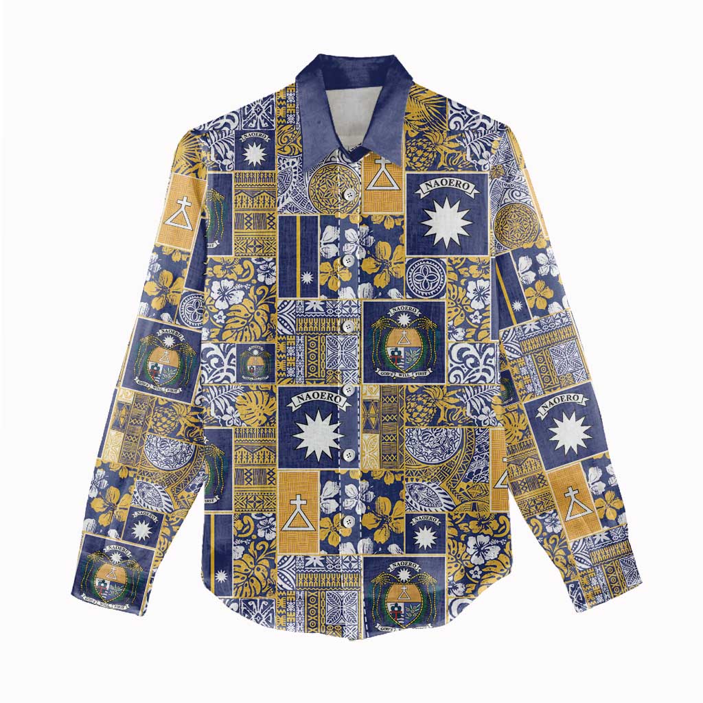 Ekamawir omo Nauru Women Casual Shirt Pacific Patchwork Xmas Vibes - Polynesian Pride