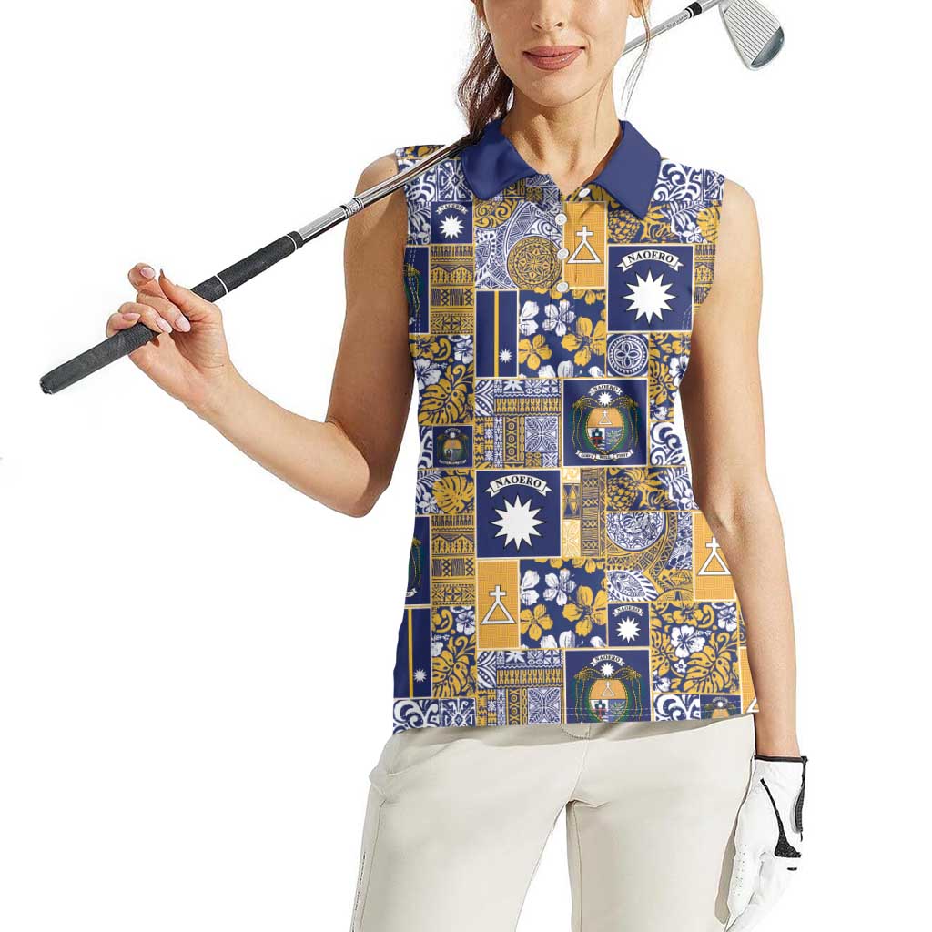 Ekamawir omo Nauru Women Sleeveless Polo Shirt Pacific Patchwork Xmas Vibes - Polynesian Pride