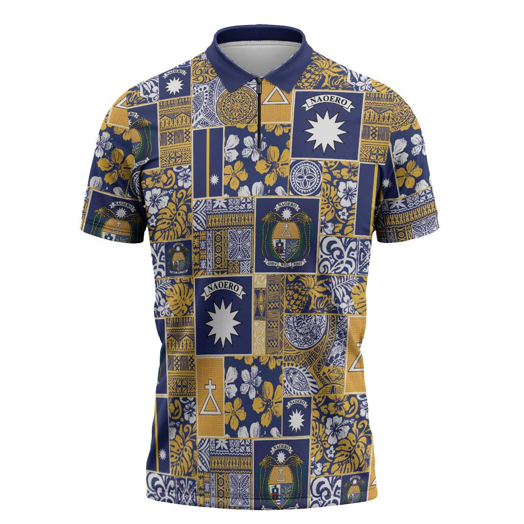 Ekamawir omo Nauru Zipper Polo Shirt Pacific Patchwork Xmas Vibes - Polynesian Pride