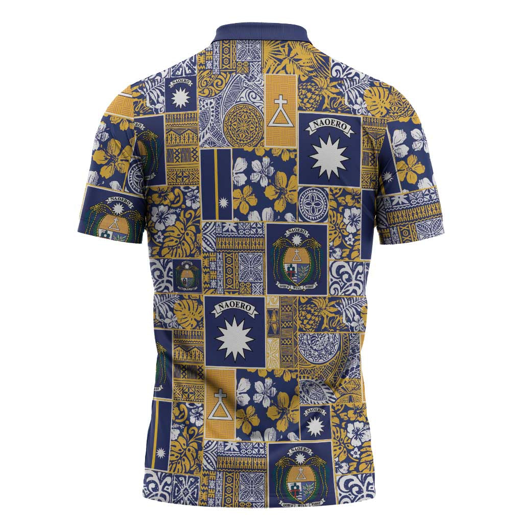 Ekamawir omo Nauru Zipper Polo Shirt Pacific Patchwork Xmas Vibes - Polynesian Pride