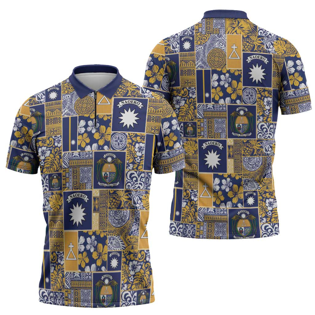 Ekamawir omo Nauru Zipper Polo Shirt Pacific Patchwork Xmas Vibes - Polynesian Pride