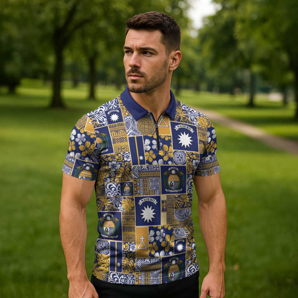 Ekamawir omo Nauru Zipper Polo Shirt Pacific Patchwork Xmas Vibes - Polynesian Pride