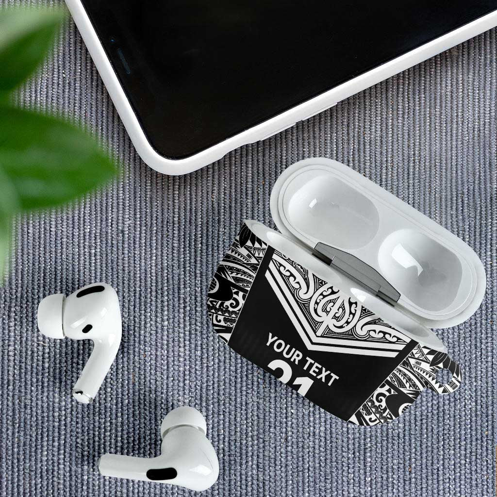 New Zealand Black Fern Custom AirPods Case Maori Tukutuku Black-white Motif LT9 - Polynesian Pride