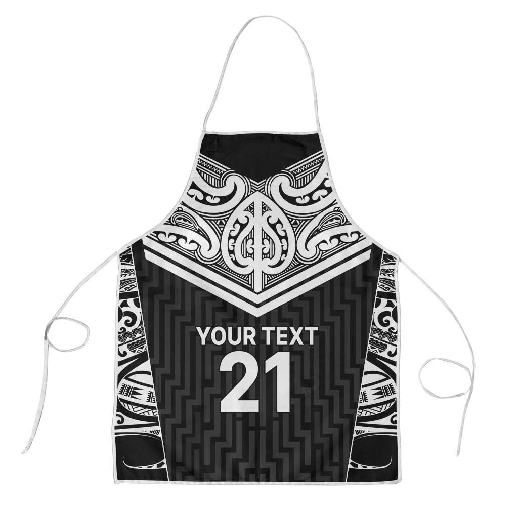 New Zealand Black Fern Custom Apron Maori Tukutuku Black-white Motif LT9 White - Polynesian Pride