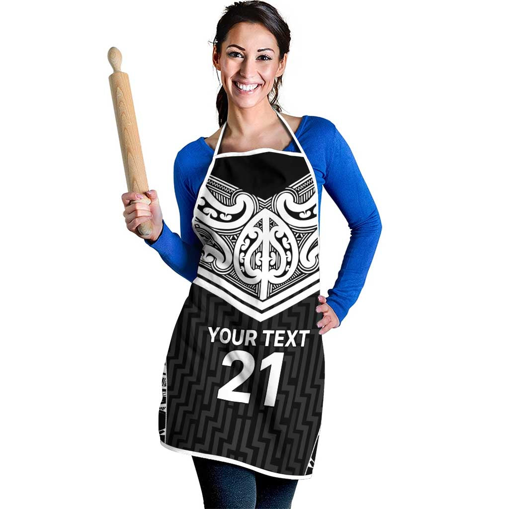 New Zealand Black Fern Custom Apron Maori Tukutuku Black-white Motif LT9 - Polynesian Pride