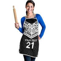 New Zealand Black Fern Custom Apron Maori Tukutuku Black-white Motif LT9 - Polynesian Pride
