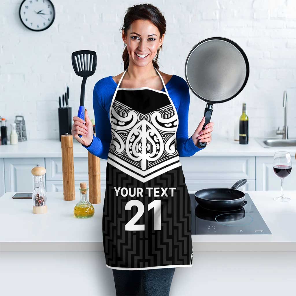 New Zealand Black Fern Custom Apron Maori Tukutuku Black-white Motif LT9 - Polynesian Pride