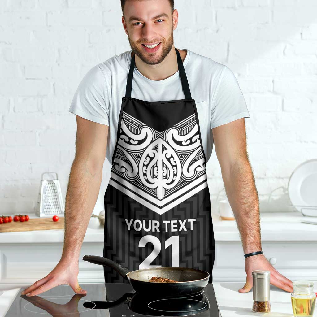 New Zealand Black Fern Custom Apron Maori Tukutuku Black-white Motif LT9 - Polynesian Pride