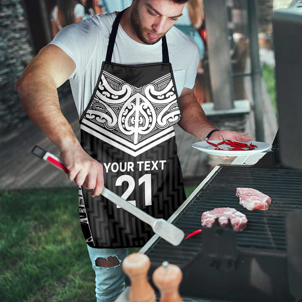 New Zealand Black Fern Custom Apron Maori Tukutuku Black-white Motif LT9 - Polynesian Pride