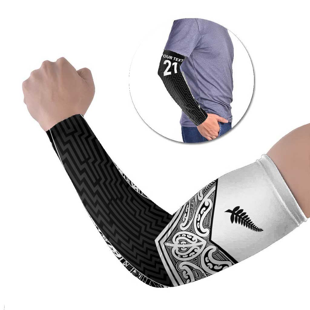 New Zealand Black Fern Custom Arm Sleeves Maori Tukutuku Black-white Motif LT9 Set of 2 White - Polynesian Pride