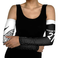 New Zealand Black Fern Custom Arm Sleeves Maori Tukutuku Black-white Motif LT9 - Polynesian Pride
