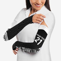 New Zealand Black Fern Custom Arm Sleeves Maori Tukutuku Black-white Motif LT9 - Polynesian Pride