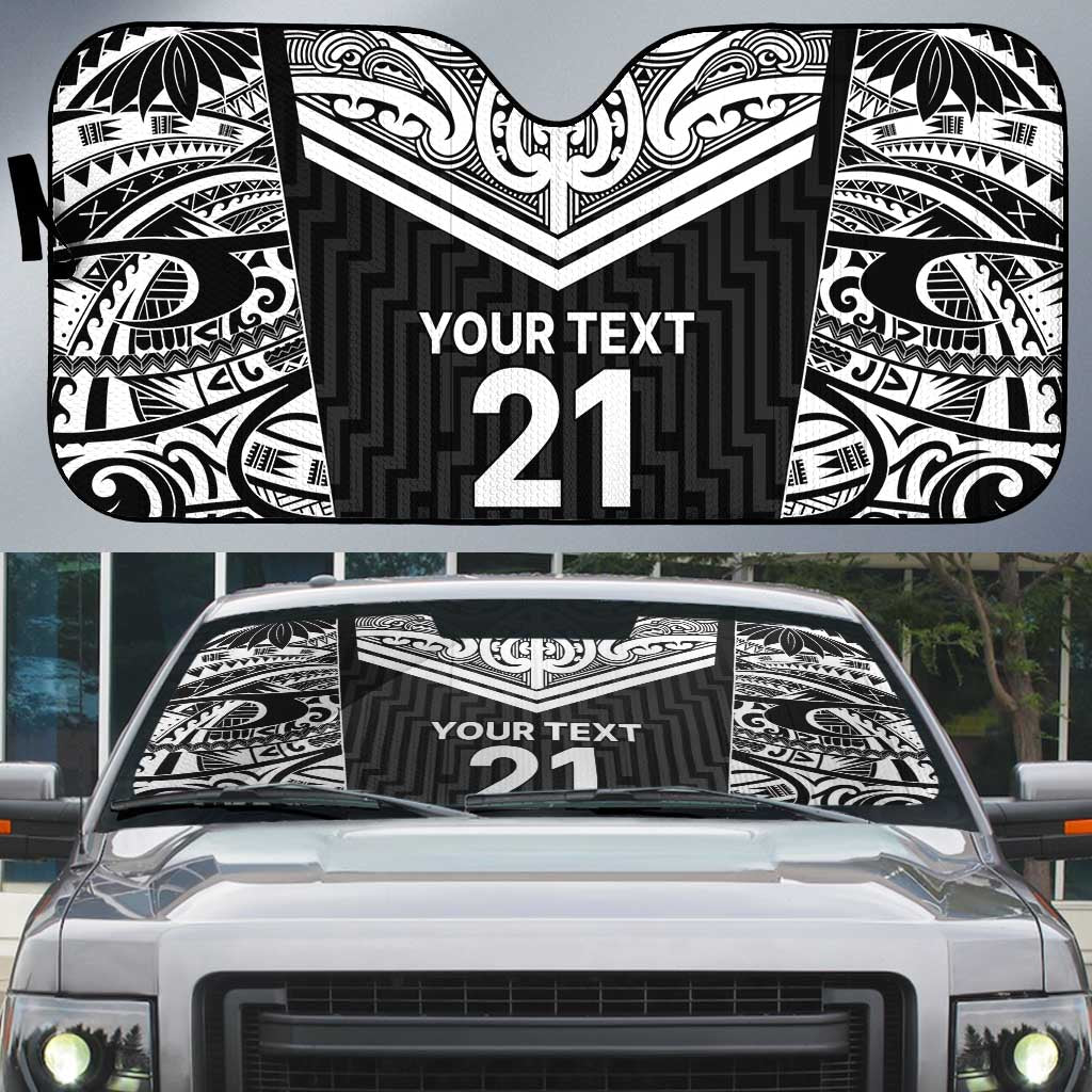New Zealand Black Fern Custom Auto Sun Shade Maori Tukutuku Black-white Motif LT9 White - Polynesian Pride