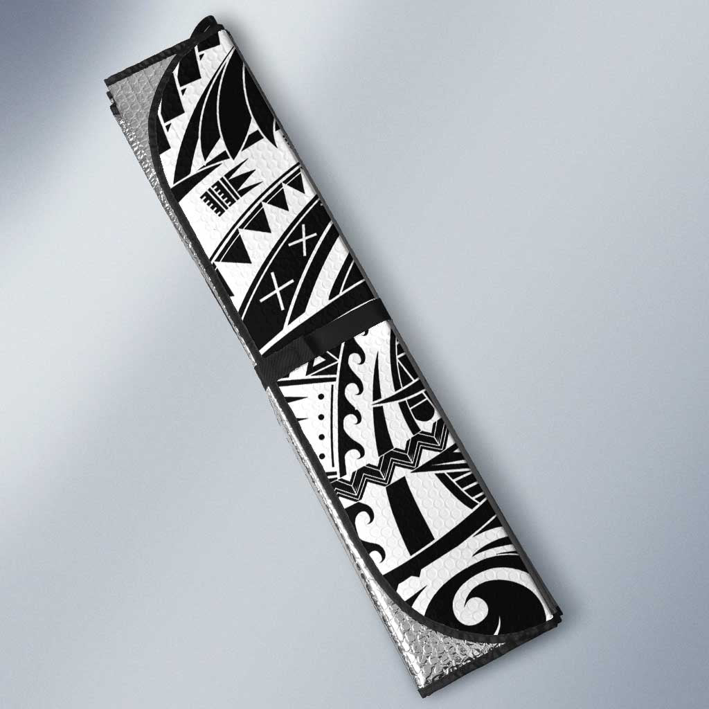 New Zealand Black Fern Custom Auto Sun Shade Maori Tukutuku Black-white Motif LT9 - Polynesian Pride