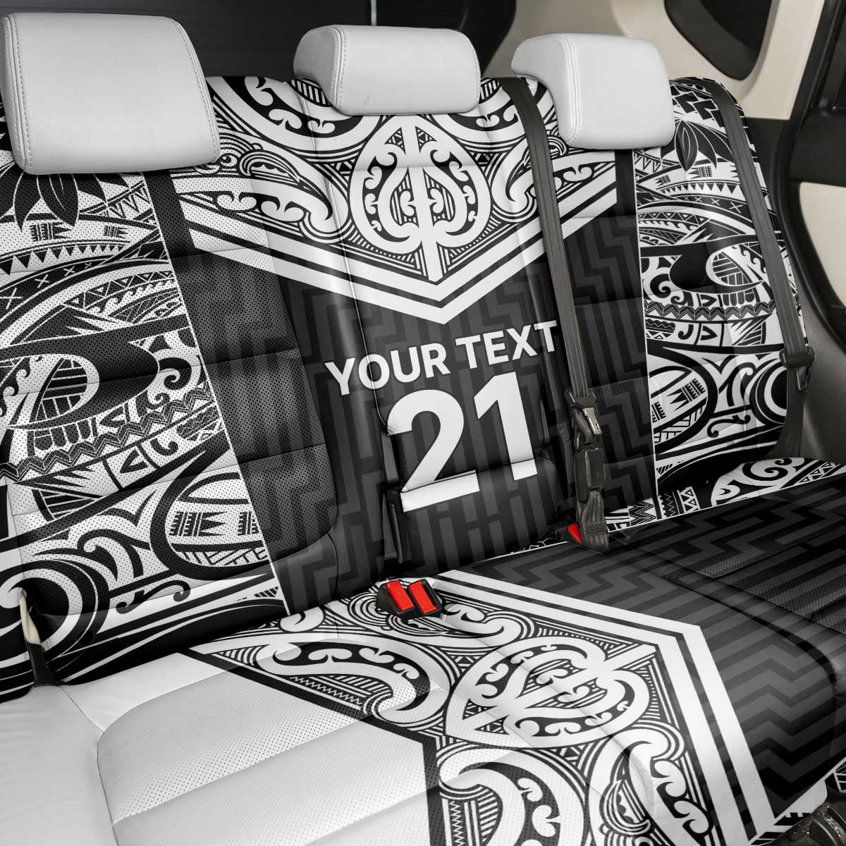 New Zealand Black Fern Custom Back Car Seat Cover Maori Tukutuku Black-white Motif LT9 - Polynesian Pride