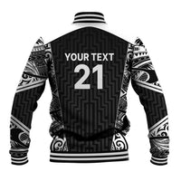 New Zealand Black Fern Custom Baseball Jacket Maori Tukutuku Black-white Motif