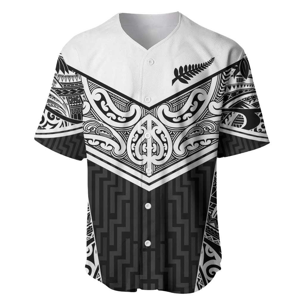 New Zealand Black Fern Custom Baseball Jersey Maori Tukutuku Black-white Motif