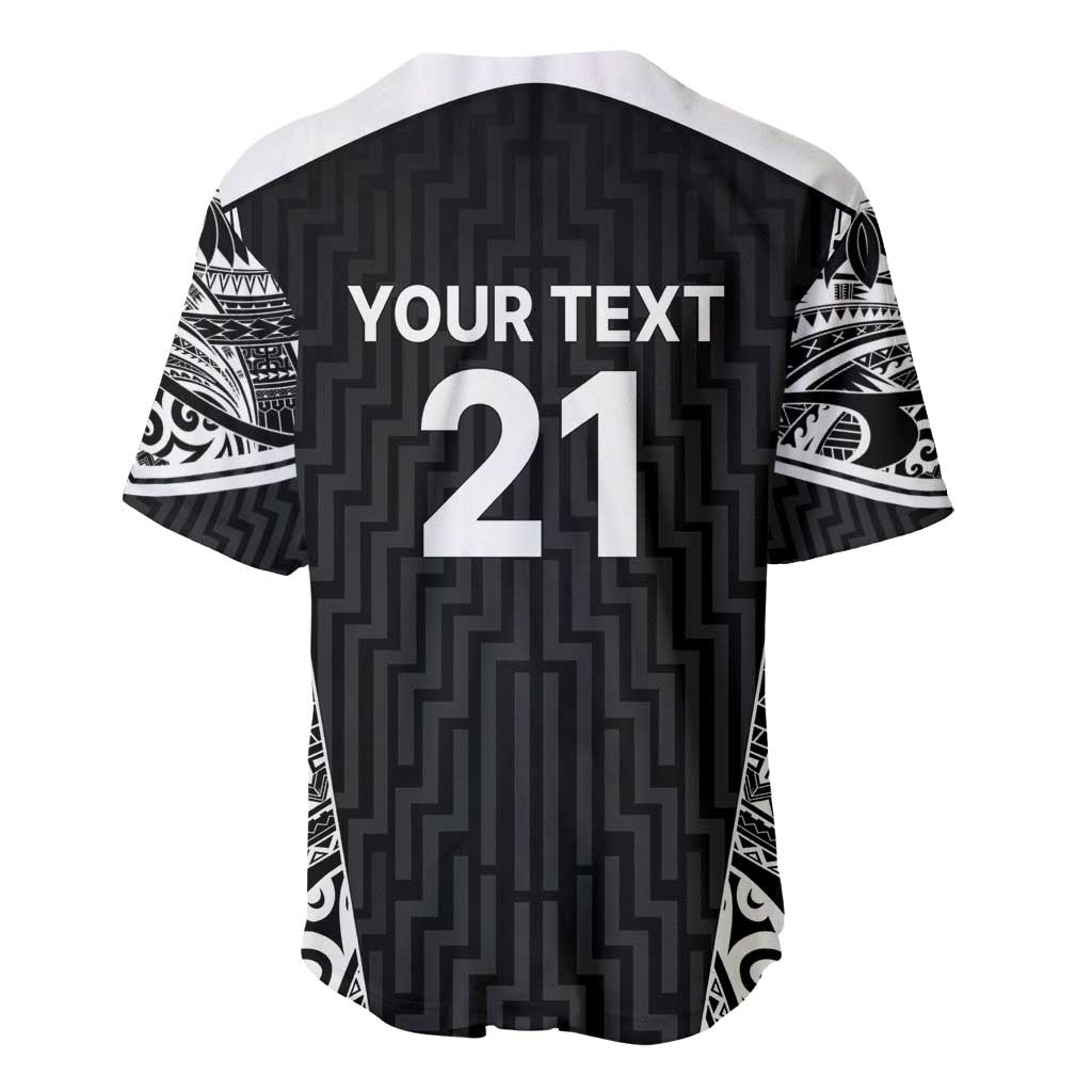 New Zealand Black Fern Custom Baseball Jersey Maori Tukutuku Black-white Motif