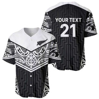 New Zealand Black Fern Custom Baseball Jersey Maori Tukutuku Black-white Motif