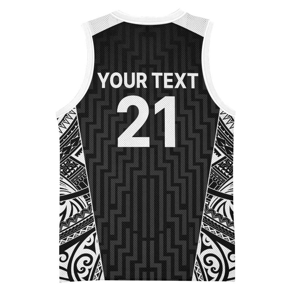 New Zealand Black Fern Custom Basketball Jersey Maori Tukutuku Black-white Motif LT9 - Polynesian Pride