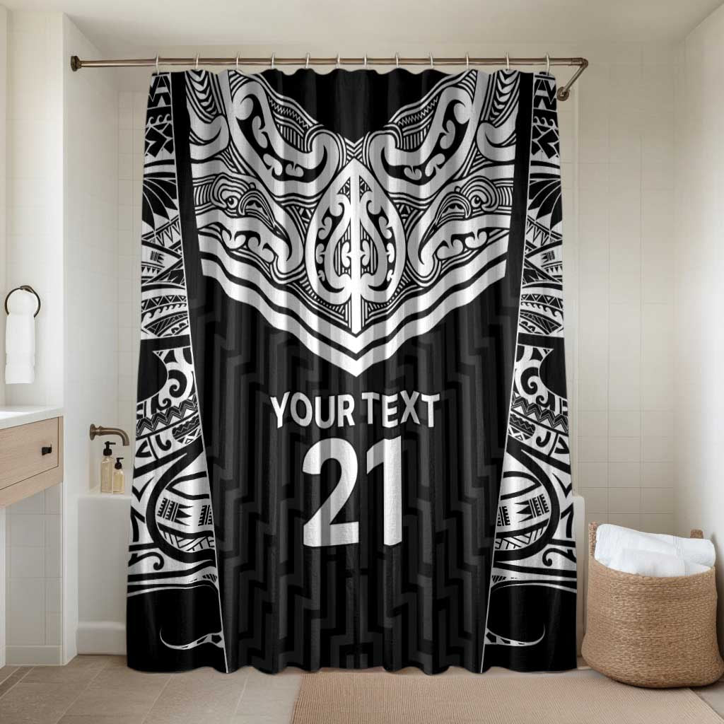 New Zealand Black Fern Custom Bathroom Set Maori Tukutuku Black-white Motif LT9 Shower Curtain Only White - Polynesian Pride