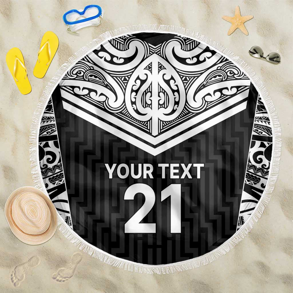 New Zealand Black Fern Custom Beach Blanket Maori Tukutuku Black-white Motif LT9 One Size 150cm White - Polynesian Pride