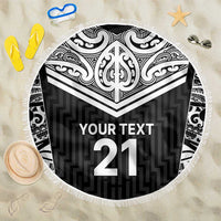 New Zealand Black Fern Custom Beach Blanket Maori Tukutuku Black-white Motif LT9 One Size 150cm White - Polynesian Pride