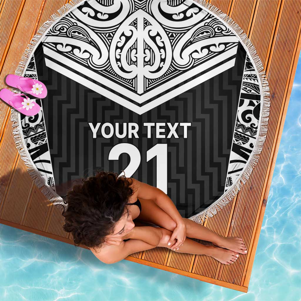 New Zealand Black Fern Custom Beach Blanket Maori Tukutuku Black-white Motif LT9 - Polynesian Pride