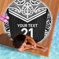 New Zealand Black Fern Custom Beach Blanket Maori Tukutuku Black-white Motif LT9 - Polynesian Pride