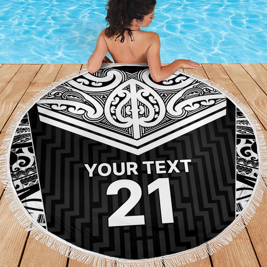 New Zealand Black Fern Custom Beach Blanket Maori Tukutuku Black-white Motif LT9 - Polynesian Pride