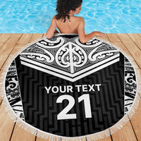 New Zealand Black Fern Custom Beach Blanket Maori Tukutuku Black-white Motif LT9 - Polynesian Pride