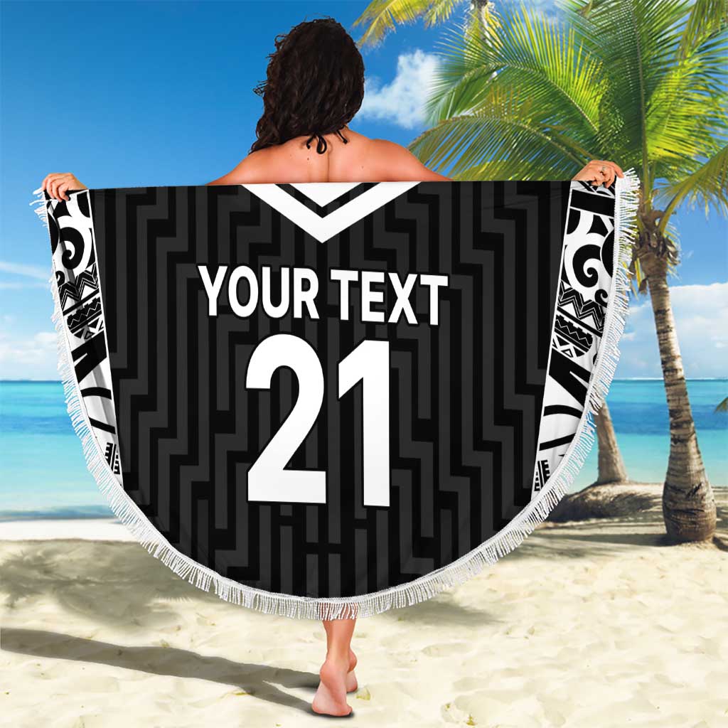 New Zealand Black Fern Custom Beach Blanket Maori Tukutuku Black-white Motif LT9 - Polynesian Pride