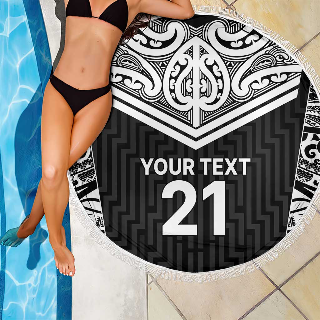 New Zealand Black Fern Custom Beach Blanket Maori Tukutuku Black-white Motif LT9 - Polynesian Pride