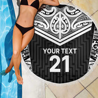 New Zealand Black Fern Custom Beach Blanket Maori Tukutuku Black-white Motif LT9 - Polynesian Pride