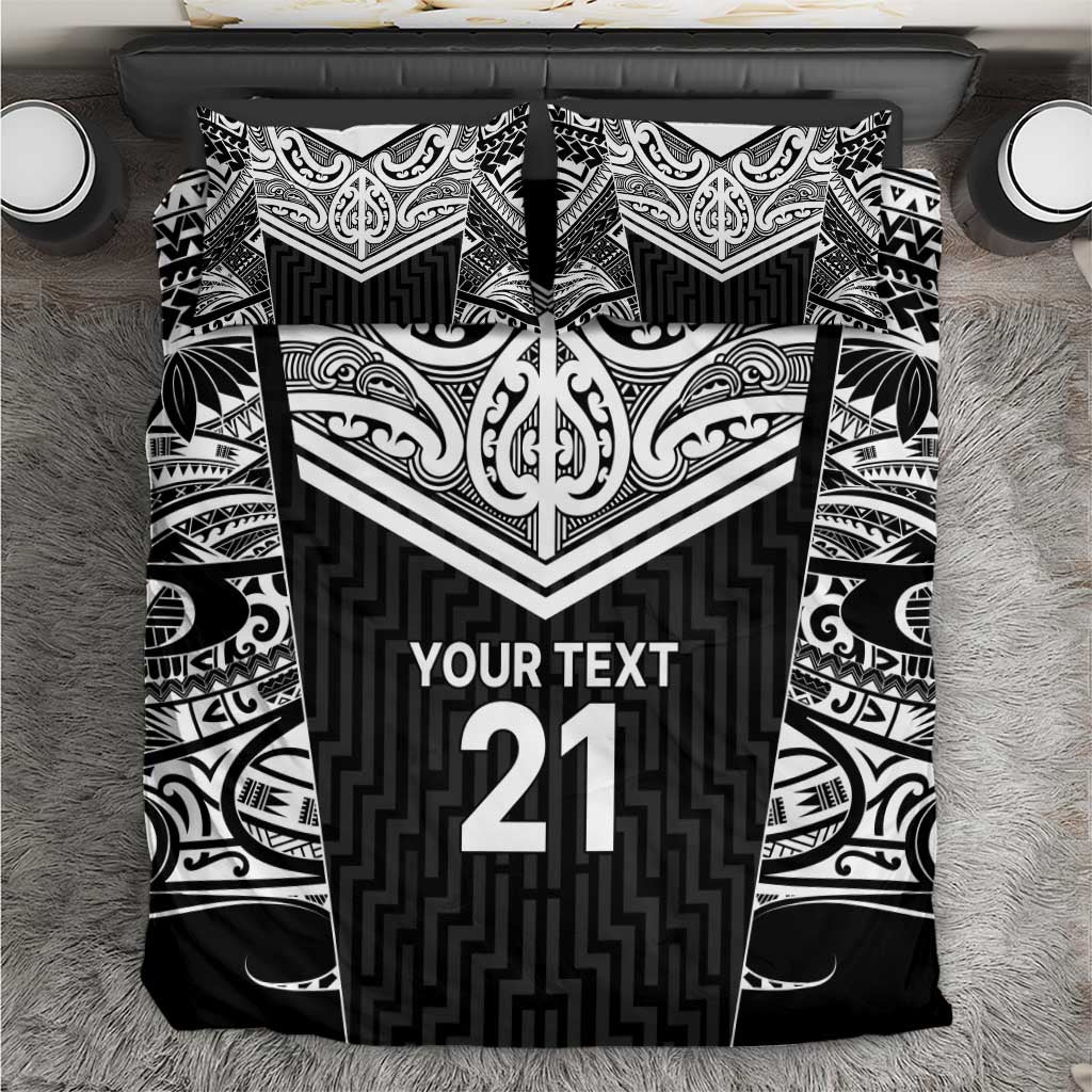 New Zealand Black Fern Custom Bedding Set Maori Tukutuku Black-white Motif LT9 White - Polynesian Pride