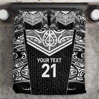 New Zealand Black Fern Custom Bedding Set Maori Tukutuku Black-white Motif LT9 White - Polynesian Pride
