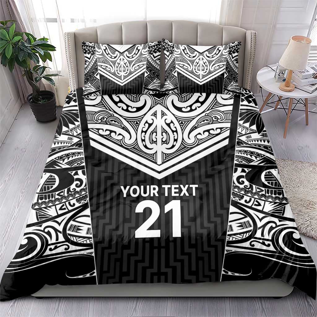 New Zealand Black Fern Custom Bedding Set Maori Tukutuku Black-white Motif LT9 - Polynesian Pride