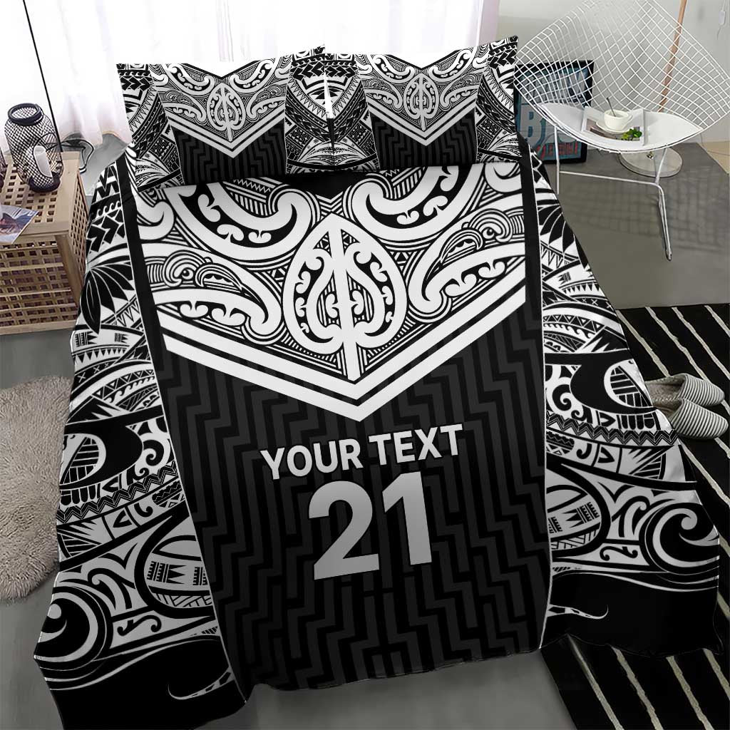 New Zealand Black Fern Custom Bedding Set Maori Tukutuku Black-white Motif LT9 - Polynesian Pride