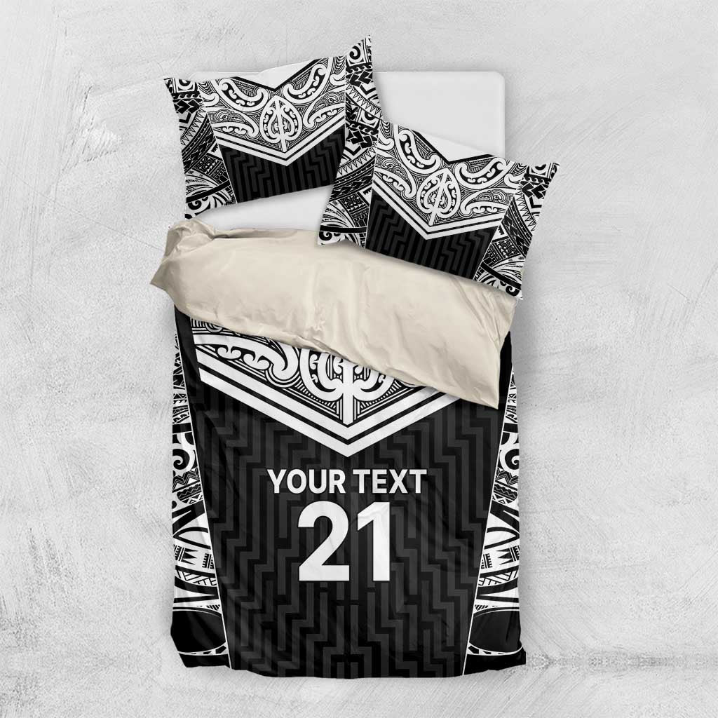 New Zealand Black Fern Custom Bedding Set Maori Tukutuku Black-white Motif LT9 US Twin 172cm x 218cm White - Polynesian Pride