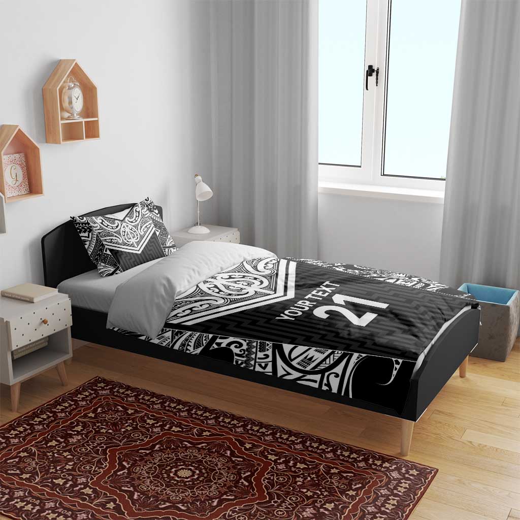New Zealand Black Fern Custom Bedding Set Maori Tukutuku Black-white Motif LT9 - Polynesian Pride