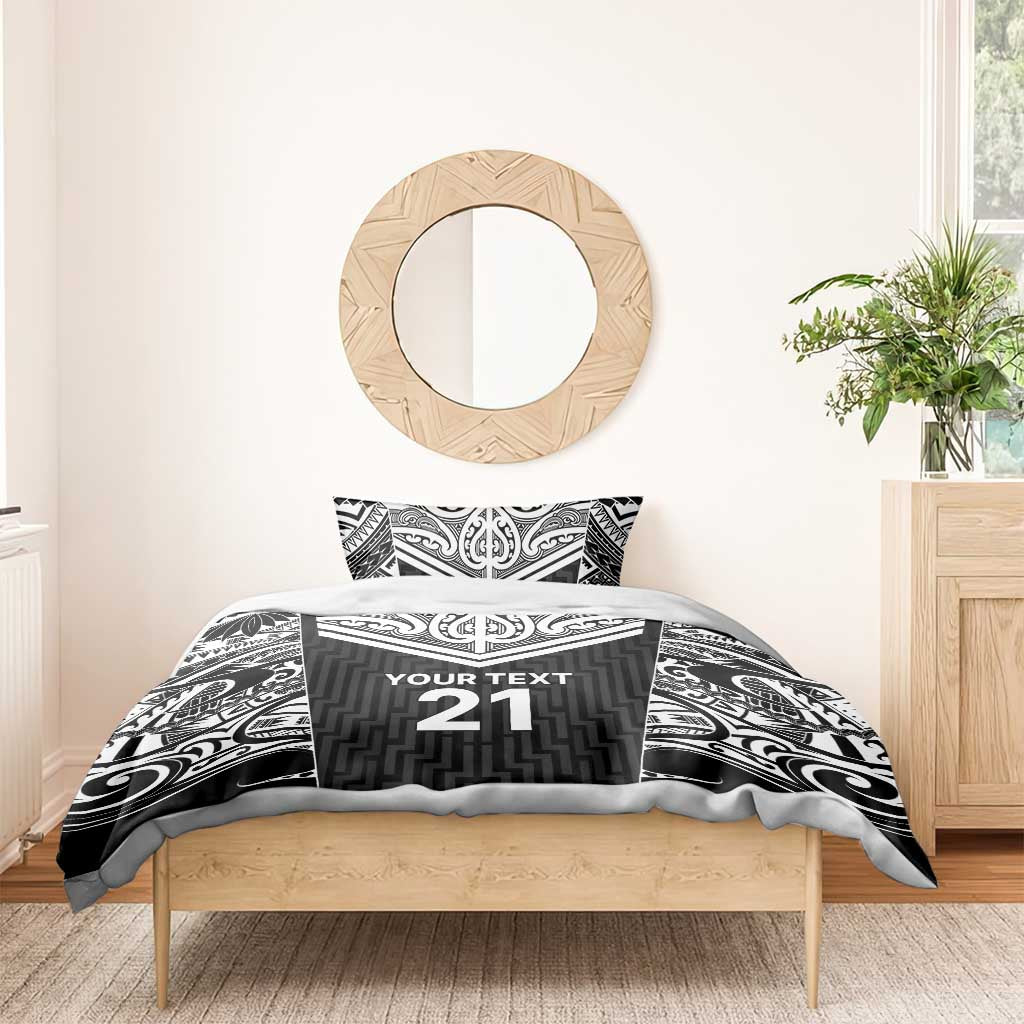 New Zealand Black Fern Custom Bedding Set Maori Tukutuku Black-white Motif LT9 - Polynesian Pride