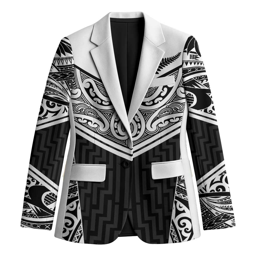 New Zealand Black Fern Custom Blazer Maori Tukutuku Black-white Motif - Polynesian Pride